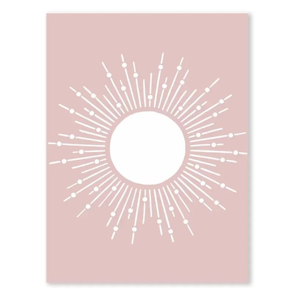 Cuadro de pared 40 x 50 cm Decoración rosa con motivo de sol blanco Lienzo de poliéster suave Impresión de calidad sin marco Accesorio estiloso 1