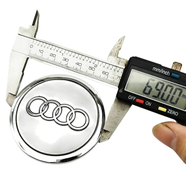 Cubiertas de centros de ruedas para Audi 69 mm Juego de 4 unidades Varios colores Tapones de plástico para llantas Tapones de centros de alta calidad Accesorios de automóvil elegantes gris