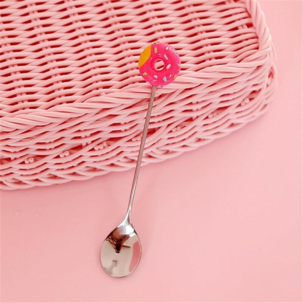 Cubiertos de postre con donut rosa oscuro 2