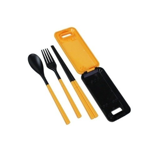 Cubiertos de viaje con palillos + estuche J2311 naranja