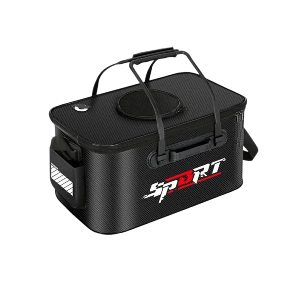 Cubo plegable para peces vivos con tapa y asa 45 × 26 × 25 cm material resistente caja de pesca portátil para la pesca y el camping 1