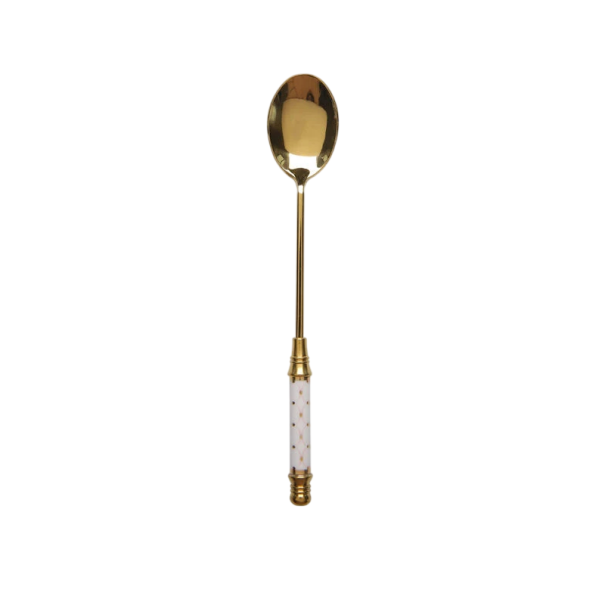 Cucchiaino da dessert in acciaio inox con manico in ceramica Manico lungo Cucchiaino da tè dorato per caffè gelato torta frutta Utensili da cucina 1