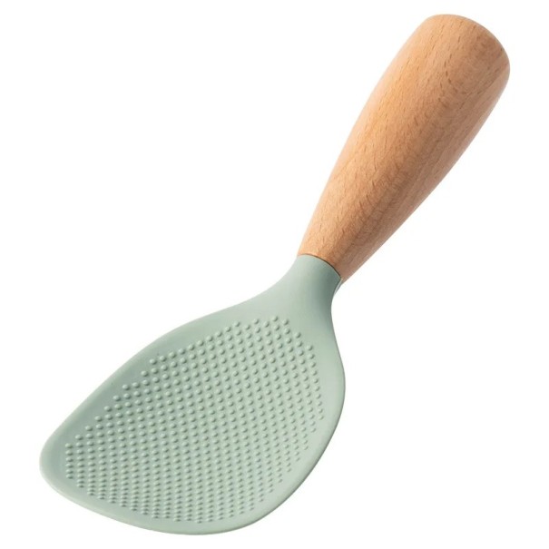 Cucchiaio di riso in silicone per cucina 21 x 7,5 cm Cucchiaio antiaderente Resistente al calore Utensile da cucina con manico antiscivolo verde