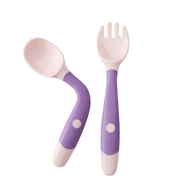 Cuchara de silicona para bebé con tenedor 2 uds. morado