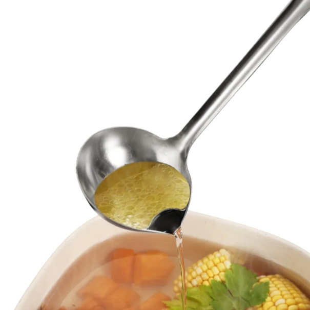 Cucharón de acero inoxidable con pico vertedor 32,5 x 8,5 cm Cucharón brillante para sopa y aceite Cuchara duradera para la cocina Utensilios 1