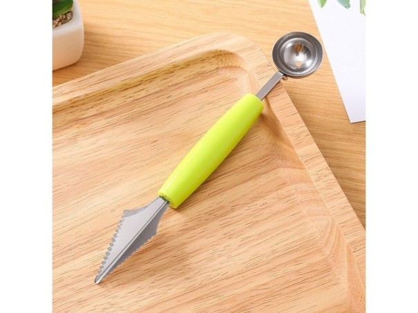 Cuchillo de fruta con cuchara 2 en 1 verde neón