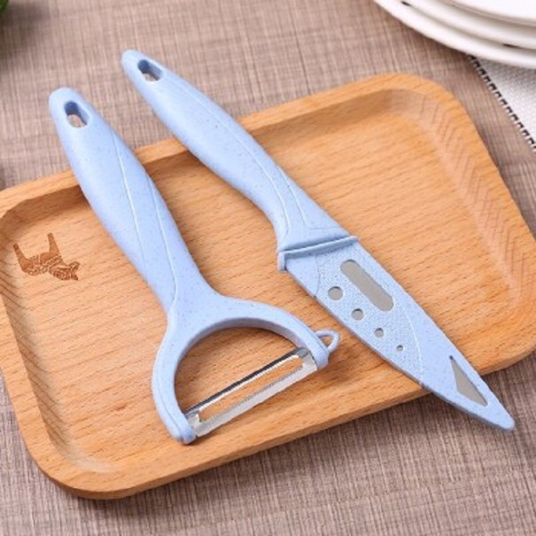 Cuchillo y pelador de frutas 2 uds. azul claro
