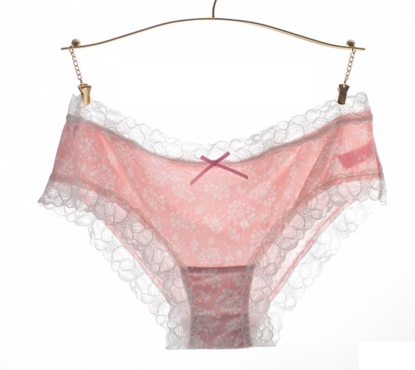Cuecas de renda femininas com flores J2826 rosa M