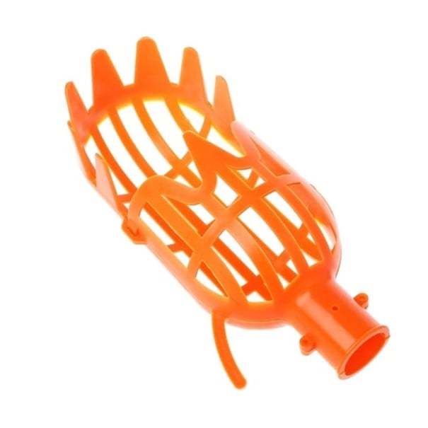 Cueilleur de fruits avec panier en plastique et bord denté Support pour fixation sur un bâton Dimensions 20 x 10,5 cm Récolte de fruits orange