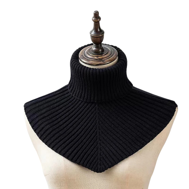 Cuello falso para mujer, cuello alto de punto de algodón, accesorio de moda de invierno, cálido y cómodo, protector de cuello, cuello elegante negro