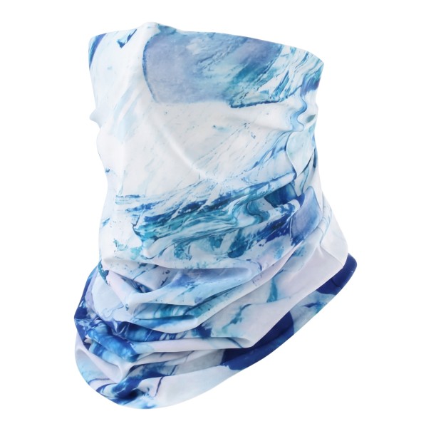 Cuello y bufanda con patrón abstracto que recuerda a una pintura en azul y blanco para senderismo, ciclismo, pesca y deporte 1