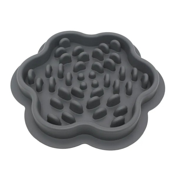 Cuenco anti-deglución en forma de flor 23x23x2,5 cm para gatos y perros con protuberancias internas, un cuenco seguro con diseño ergonómico y de fácil mantenimiento, favoreciendo la ingesta lenta de alimentos. gris oscuro