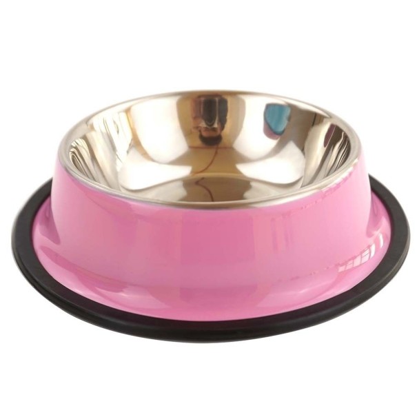 Cuenco de acero inoxidable para perros y gatos. rosa