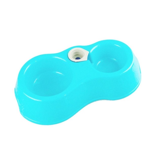 Cuenco doble con pico para beber azul claro