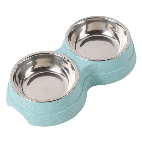 Cuenco doble para perros y gatos azul claro