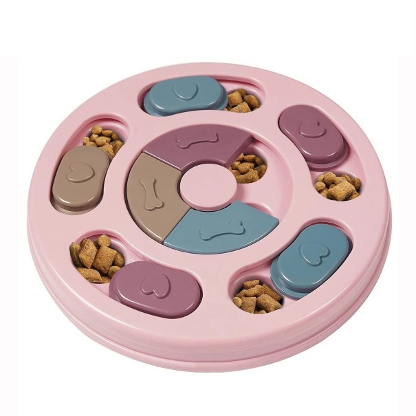 Cuenco interactivo en forma de círculo para perros y gatos con 14 agujeros y 8 piezas deslizantes para alimentación lenta y entrenamiento de inteligencia rosa Cuenco interactivo en forma de círculo para perros y gatos con 14 agujeros y 8 piezas deslizantes para alimentación lenta y entrenamiento de inteligencia rosa