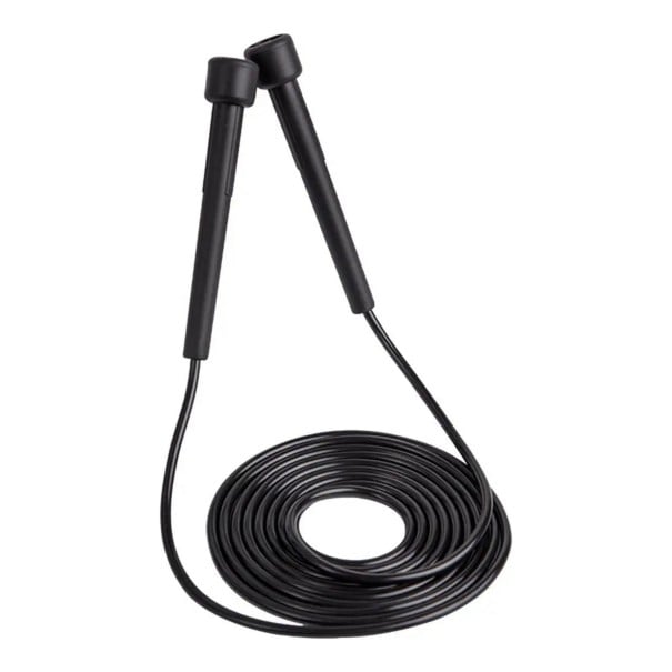 Cuerda de saltar de PVC 2,8 m con longitud de cuerda ajustable Mangos de plástico de 12 cm Negra Cuerda de saltar para niños y adultos para fitness 1