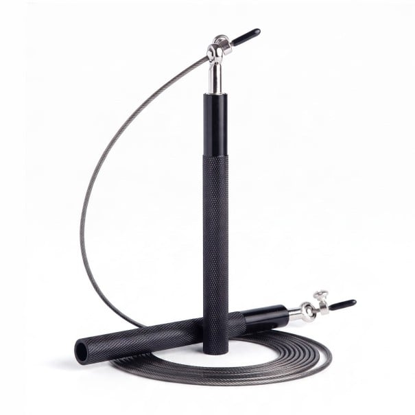 Cuerda de velocidad LINGPENG con cable de acero 3 m Mangos de aluminio 14 cm Rodamiento 360° Longitud ajustable Para crossfit negro