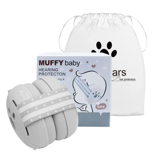 Cuffie per bambini per la protezione dell'udito 9 x 7 cm Cinturino elastico regolabile Protezioni per l'udito contro il rumore Neonati Bambini Viaggi Sonno grigio