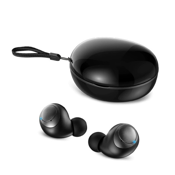 Cuffie wireless in-ear con microfono e controllo musicale Bluetooth 5.0 Portata 10 m Durata 4 fino a 5 ore Custodia di ricarica con gancio Nera 1