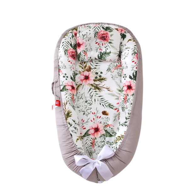 Cuib de bebeluși 88 x 53 x 30 x 68 cm, șezlong portabil pentru nou-născuți, pătuț din bumbac, cu model floral, reglabil 1