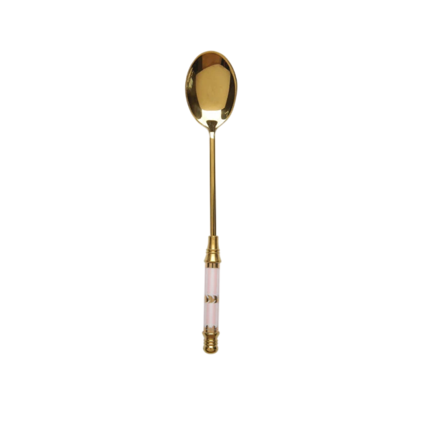Cuillère à dessert en inox avec long manche Cuillère à thé dorée pour café glace gâteau fruit Cuillère élégante avec manche rose clair 1
