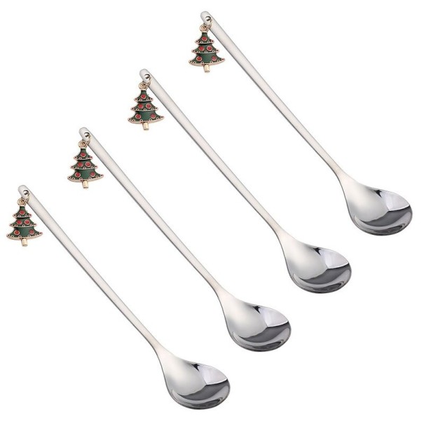 Cuillères de Noël avec sapin 4 pcs argenté