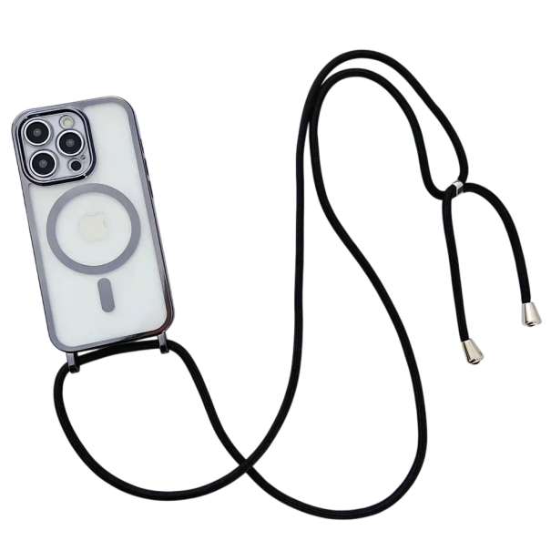 Culoare de telefon Crossbody cu acoperire pentru iPhone 17 Air Carcasă din plastic magnetică cu șnur pentru gât negru