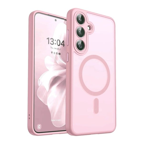 Culoare mată pentru Samsung Galaxy S25 FE cu suport pentru încărcare magnetică Carcasă din policarbonat și TPU Husa pentru mobil cu inel magnetic roz
