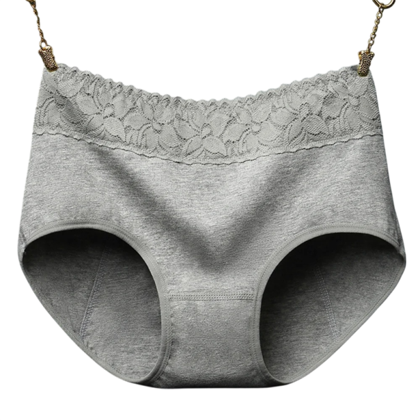 Culottes menstruelles à taille haute Dentelle à la taille Coton élasthanne Sous-vêtements absorbants unis Réutilisables culottes confortables gris S