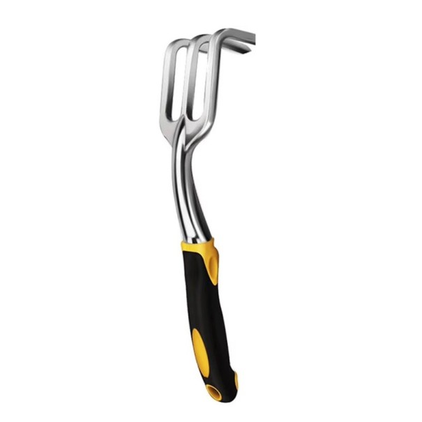 Cultivatore di terreno con manico ergonomico rastrelli metallici nero-gialli per lavorazione, diserbo e sistemazione aiuole 1