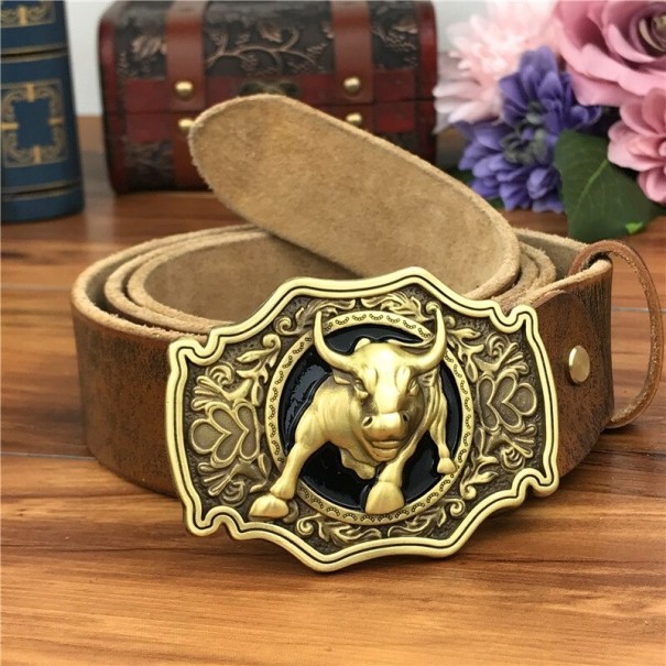 Curea de piele pentru bărbați cu taur L470 maro deschis 115 cm