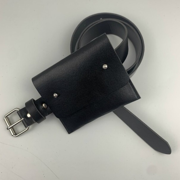 Curea de piele pentru femei cu buzunar negru 2