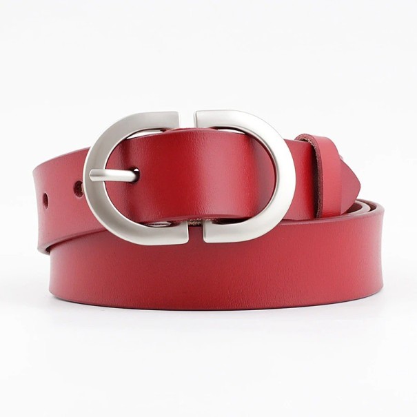 Curea de piele pentru femei cu cataramă argintie burgundy 115 cm