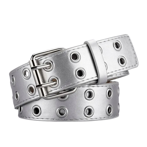 Curea din piele PU cu cataramă din aliaj 110 x 3,8 cm centură la modă cu găuri duble Accesoriu unisex elegant și puternic pentru pantaloni și rochii argint