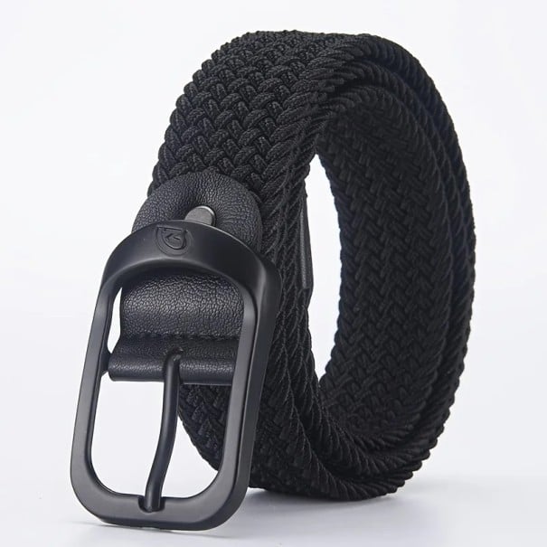 Curea elastică țesătă unisex 3,3 cm Curea textilă neagră cu cataramă metalică Accesoriu de modă flexibil pentru blugi, pantaloni negru 120 cm
