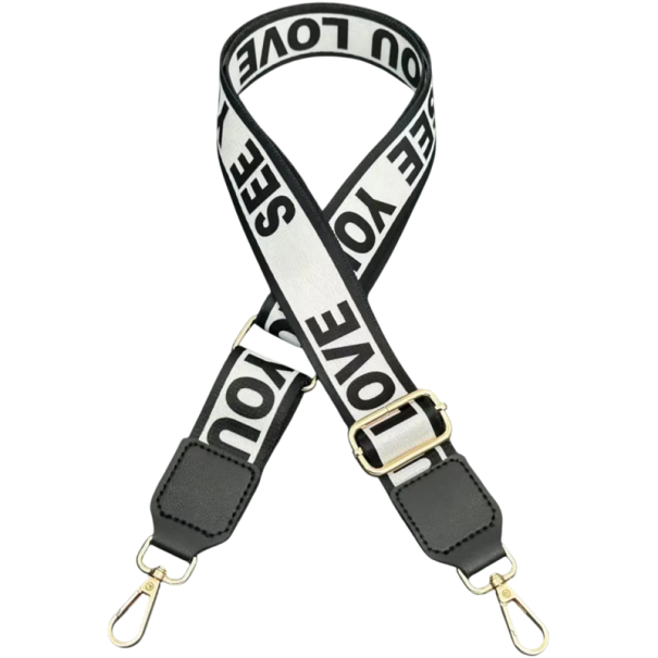 Curea lată reglabilă pentru poșetă alb-negru 73–130 x 3,8 cm Inscripție LOVE YOU Curea textilă de umăr pentru geantă Curea crossbody de schimb 1