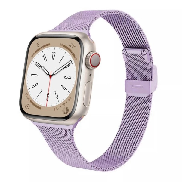Curea milaneză de 42 mm pentru Apple Watch Series 10 și 11 Curea metalică cu cataramă fixă pentru strângere și închidere Elegantă, țesătură din oțel violet