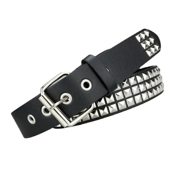 Curea neagră din piele PU 110 cm Curea punk cu nituri piramidale metalice Accesoriu rock la modă pentru pantaloni Alternativă elegantă la o curea 1