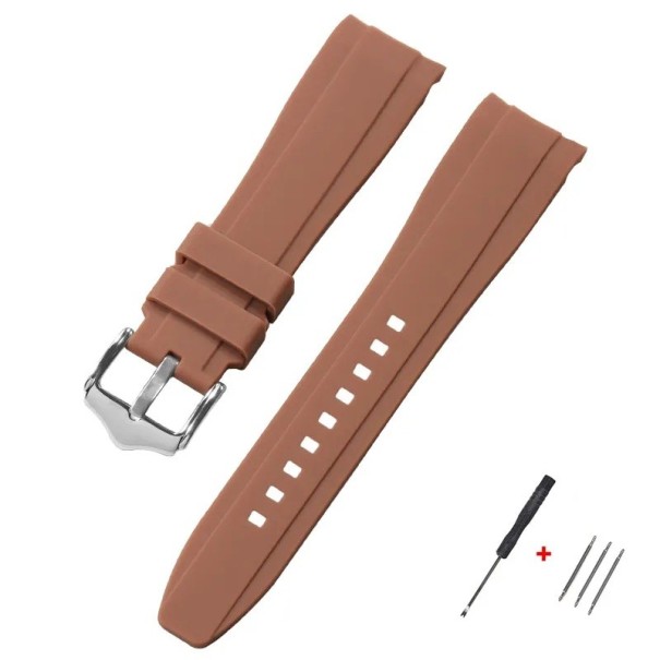 Curea pentru ceas de 22 mm Curea din cauciuc siliconic cu capăt rotunjit pentru Swatch Omega Moonswatch Omega Speedmaster Seiko curea rezistentă la apă cu cataramă argintie maro