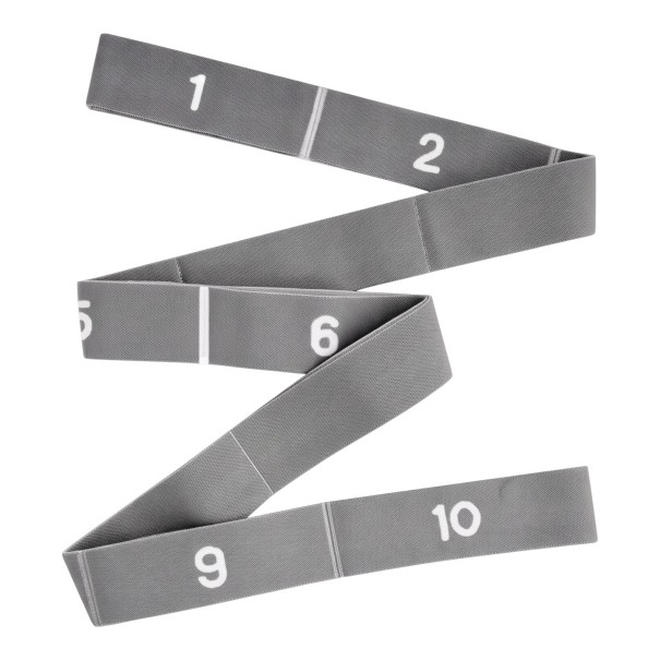 Curea pentru întindere 115 x 4 cm cu zece bucle numerotate, curea elastică pentru yoga, pilates și întinderea picioarelor și spatelui gri