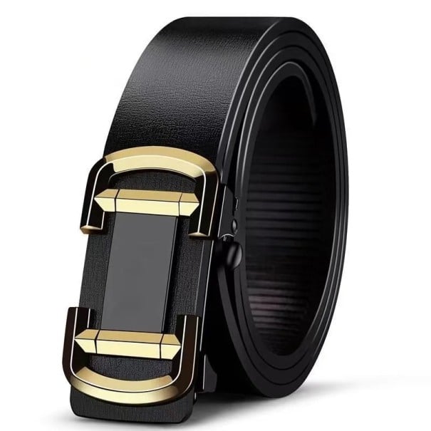 Cureaua barbati din piele naturala Catarama metalica automata eleganta neagra Latime 3,8 cm Curea din piele reglabila pentru costume aur 110 cm