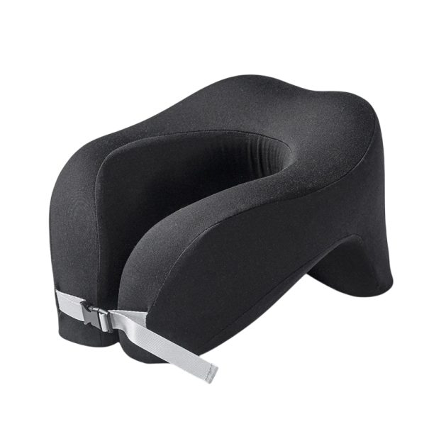 Cuscino da viaggio a forma di U 24 x 28 x 17 cm Schiuma memory Cotone Supporto ergonomico per il collo Cuscino da viaggio Aereo Auto Treno Sonno Comfort nero