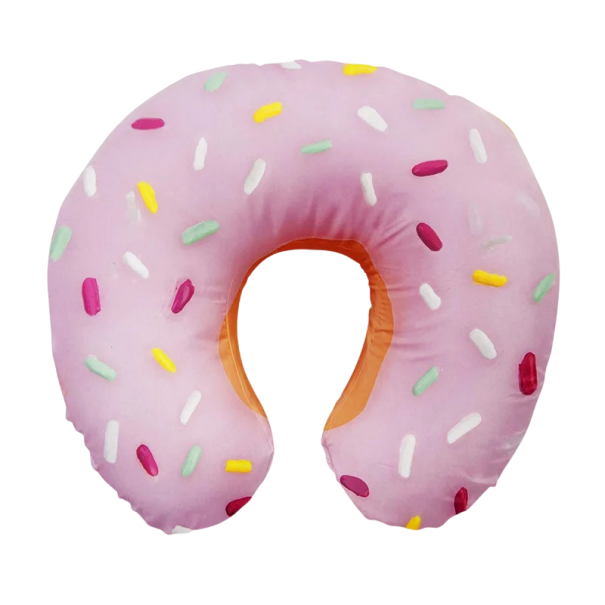 Cuscino da viaggio gonfiabile a forma di U con motivo donut in poliestere e cotone per bambini e adulti 1