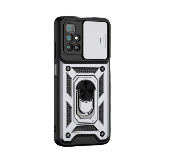 Custodia con magnete e protezione per fotocamera Xiaomi Redmi Note 10 argento