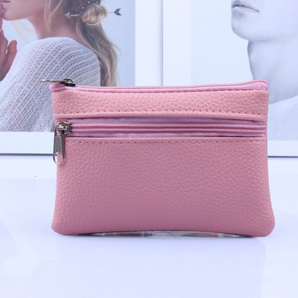 Custodia da viaggio per documenti e carte con due zip Scomparto principale e tasca frontale in PU pelle con superficie granulosa rosa