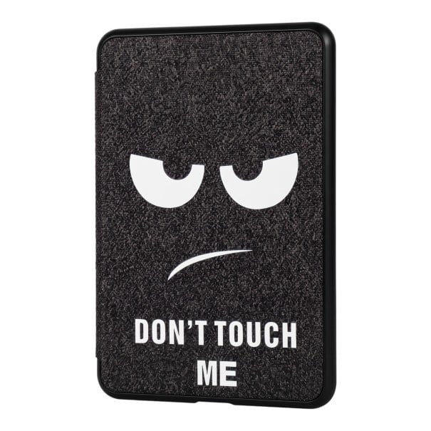 Custodia flip nera da 6 pollici per Kindle di 10ª generazione 2019 con stampa di occhi nuvolosi e scritta Don't touch me e con cinturino e pellicola 1