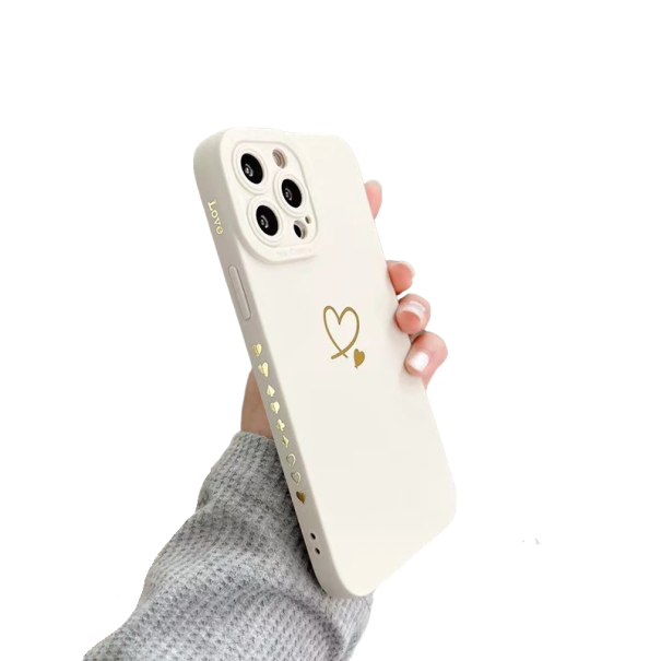 Custodia in silicone con protezione per la lente e motivo a cuore per Samsung Galaxy S23 bianco