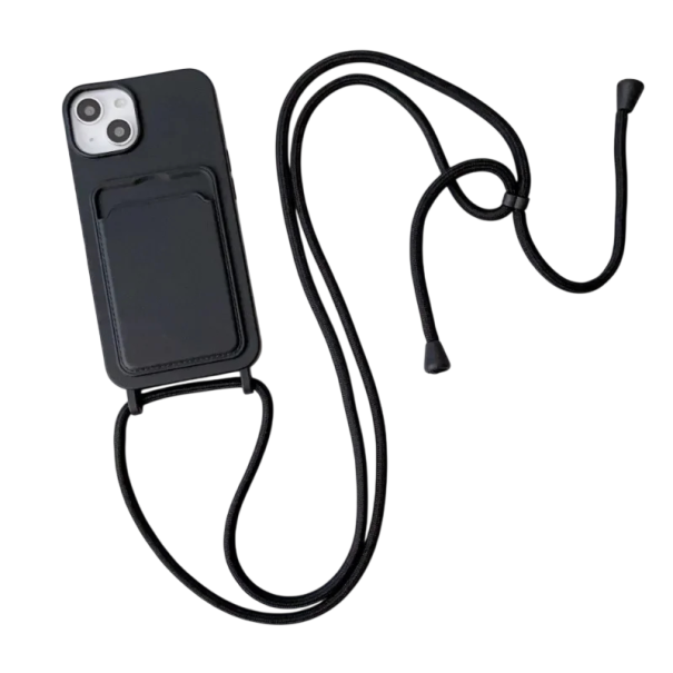 Custodia in silicone Crossbody con cordino per iPhone 17 Pro Max con tasca per schede Custodia protettiva contro le cadute Comoda da indossare nero