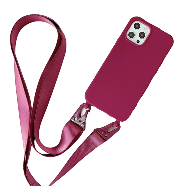 Custodia in silicone opaco con cinturino per iPhone 15 Plus bordeaux
